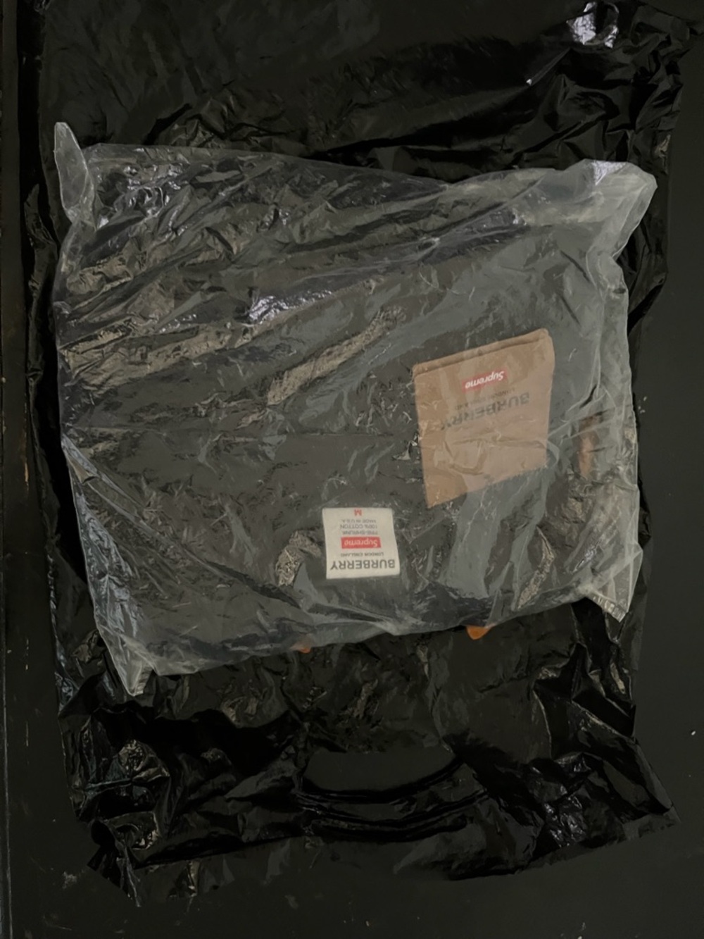 Burberry Black box logo with Tan Supreme Patch